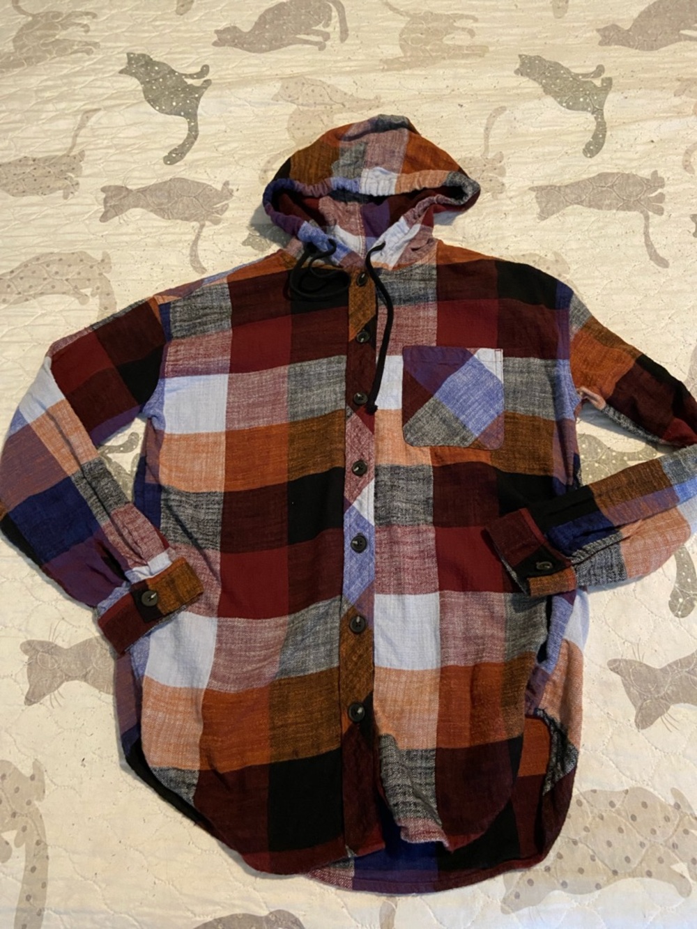 Hooded Plaid Button Down